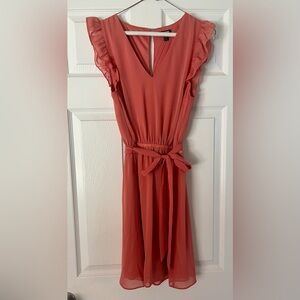 Elegant Express Coral Dress with Belt